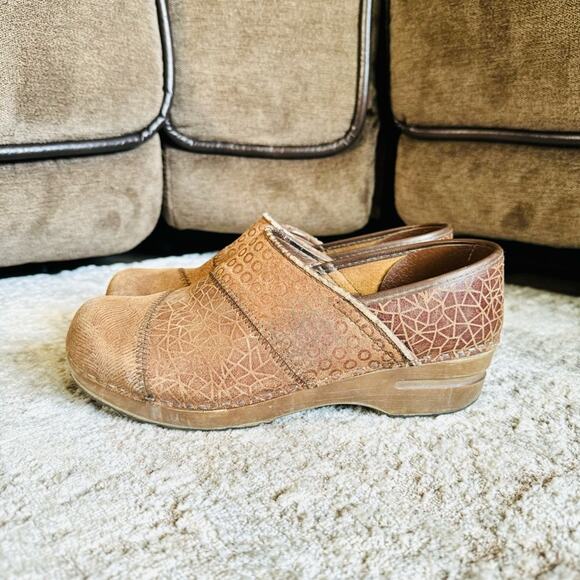sanita brown split art geometric patchwork clogs tan brown womans  size 39 - Picture 1 of 9